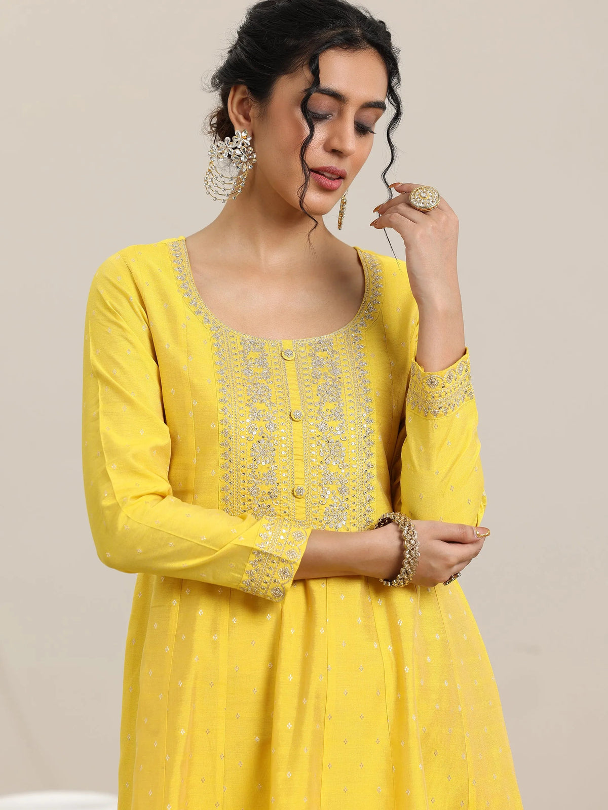Anouk Yellow Embroidered Chanderi Silk Anarkali Suit With Dupatta