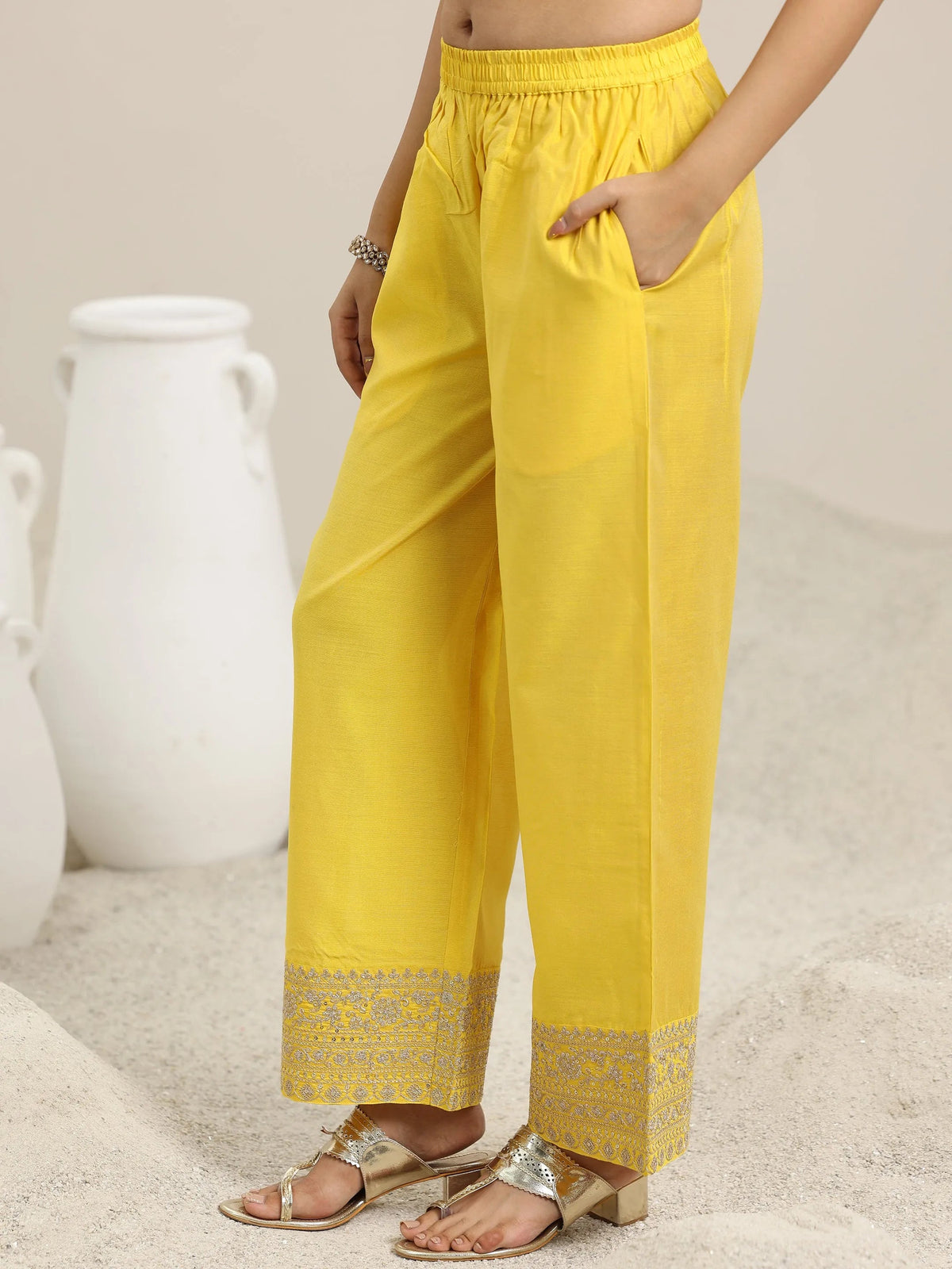 Anouk Yellow Embroidered Chanderi Silk Anarkali Suit With Dupatta