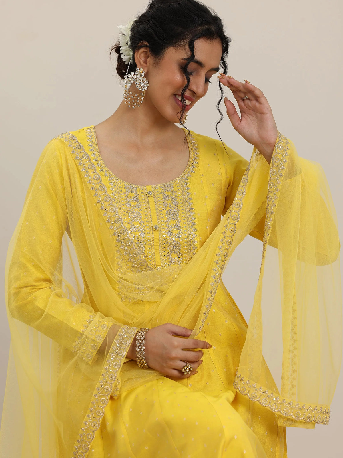 Anouk Yellow Embroidered Chanderi Silk Anarkali Suit With Dupatta