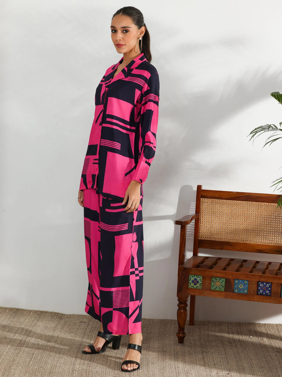Anouk Pink Printed Rayon Co-Ords