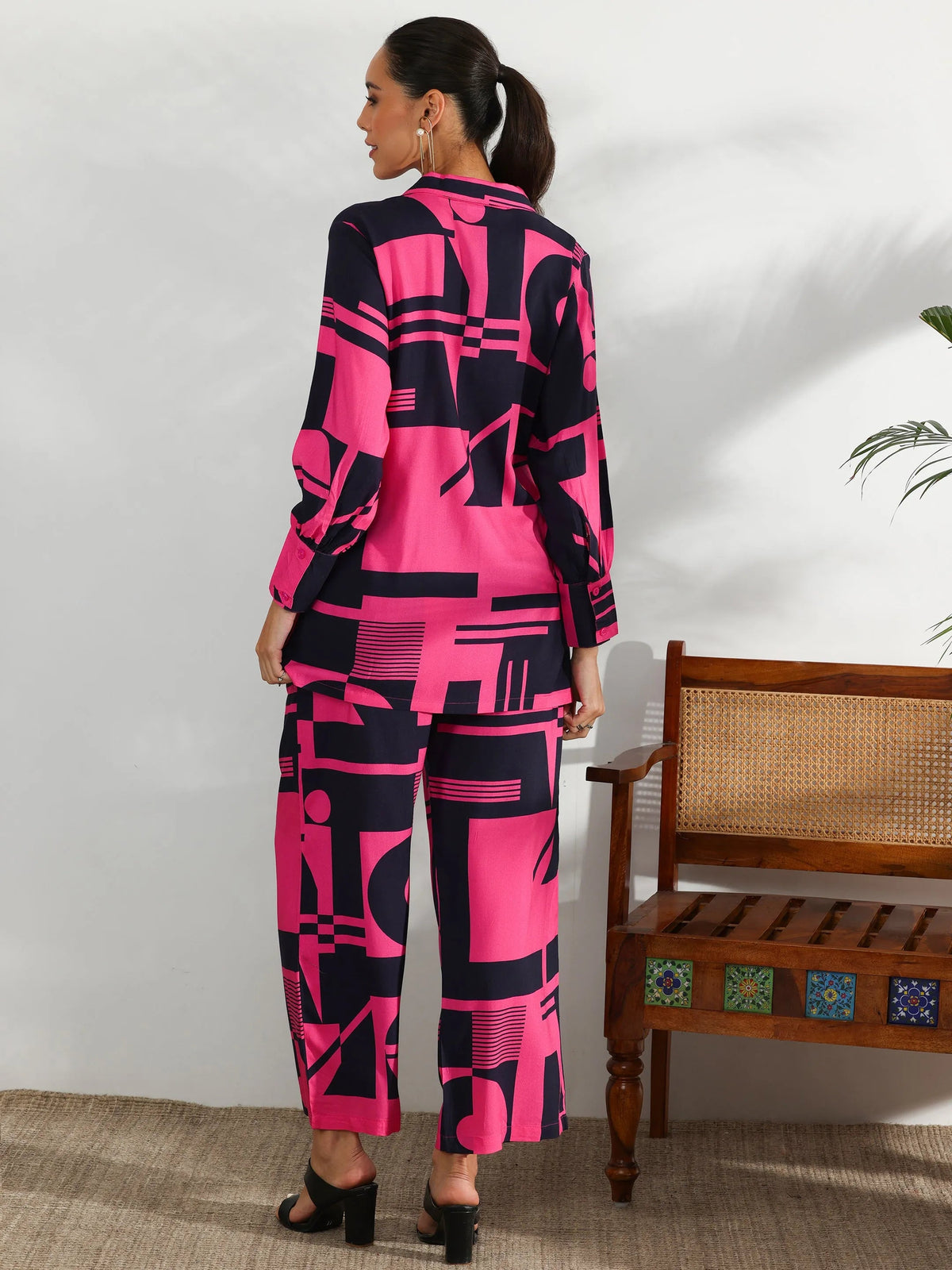 Anouk Pink Printed Rayon Co-Ords