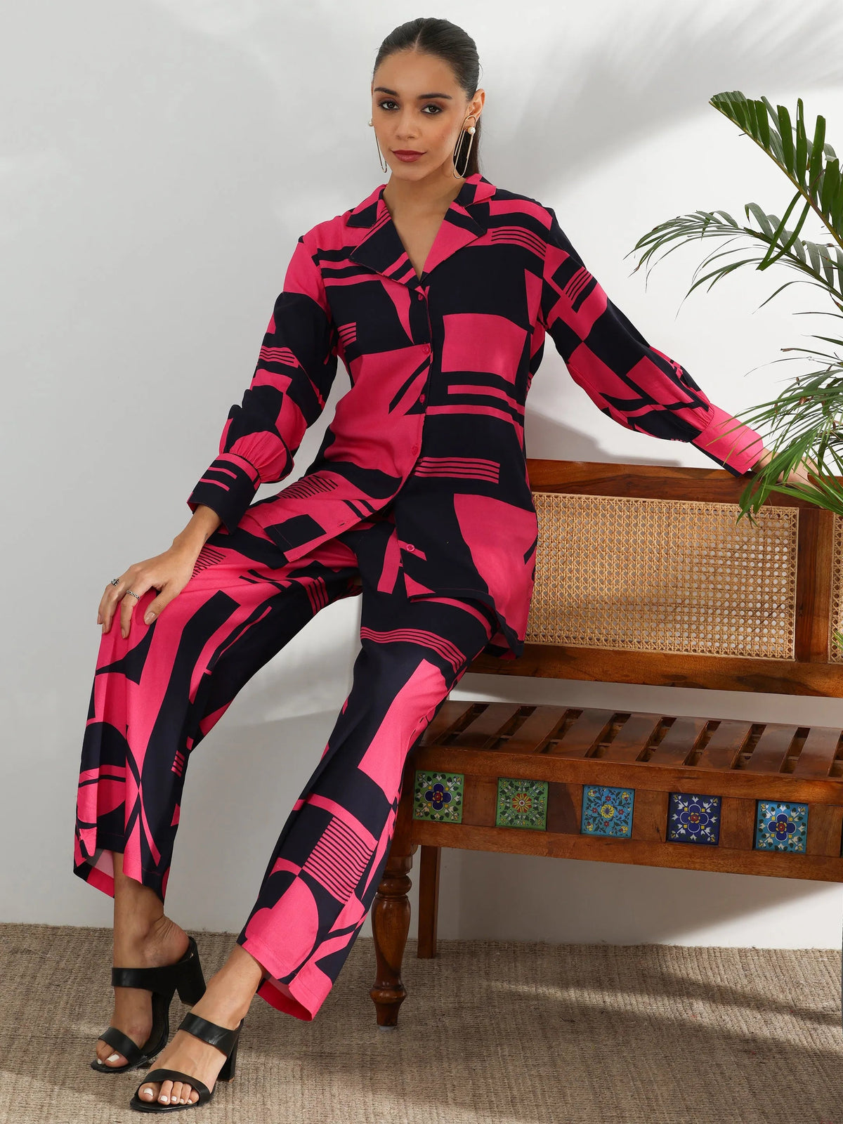 Anouk Pink Printed Rayon Co-Ords