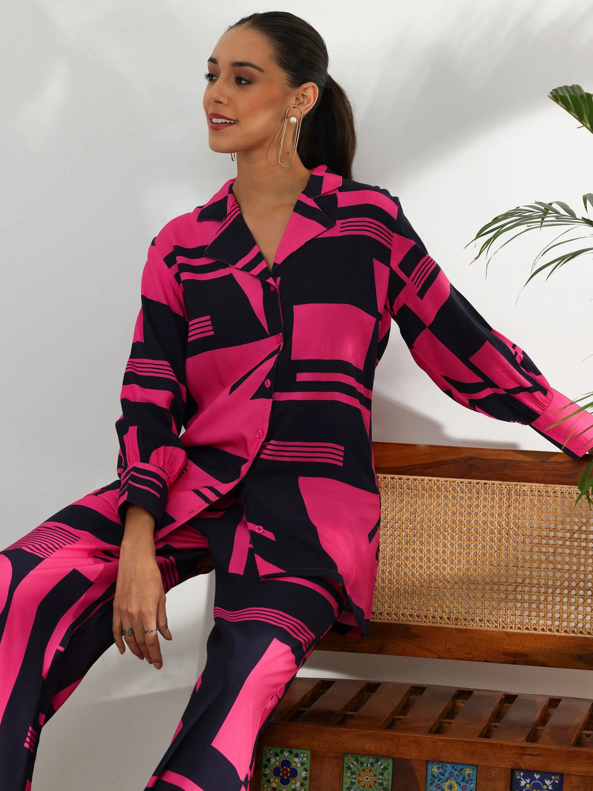 Anouk Pink Printed Rayon Co-Ords