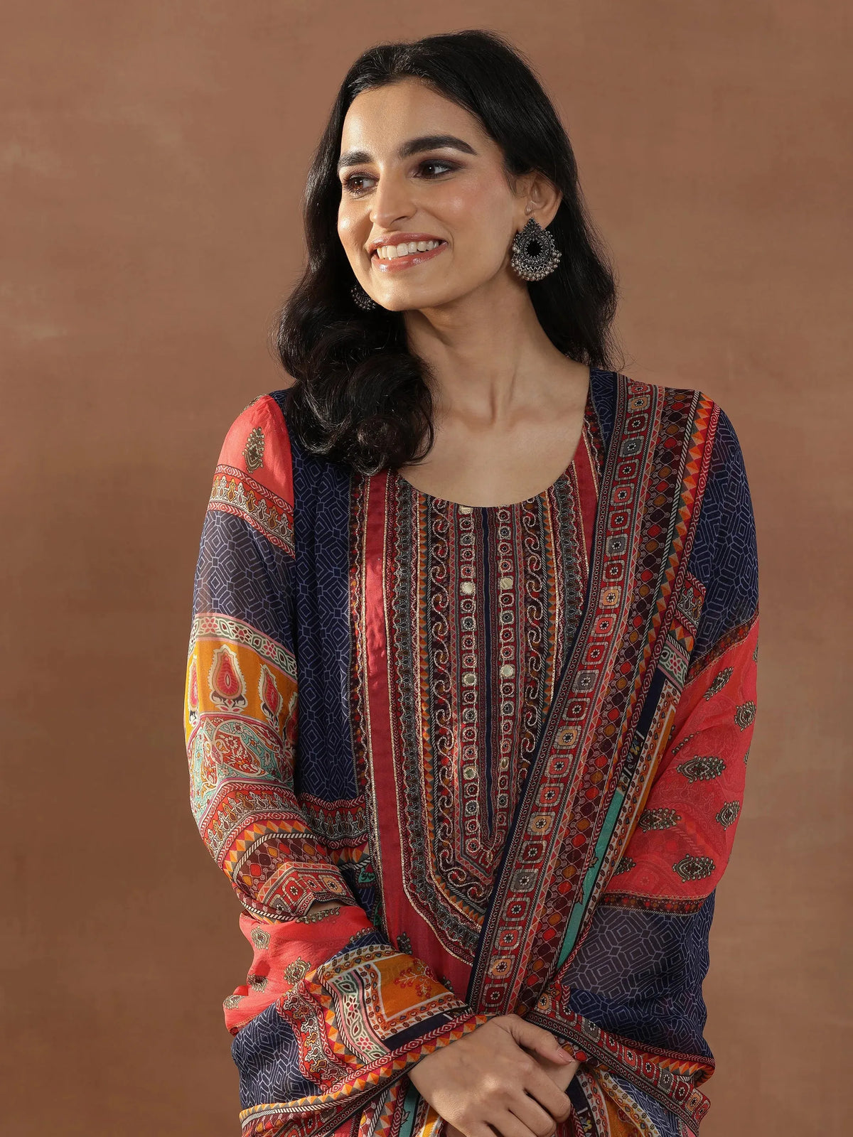 Anouk Multicoloured Printed Organza Straight Suit Set With Dupatta