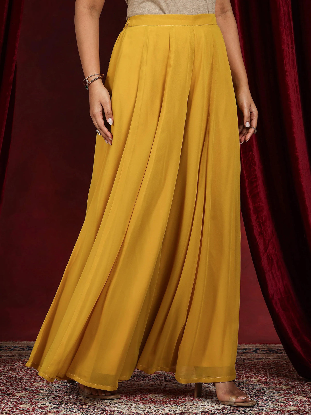 Anouk Art Mustard Embroidered Georgette Straight Suit With Dupatta