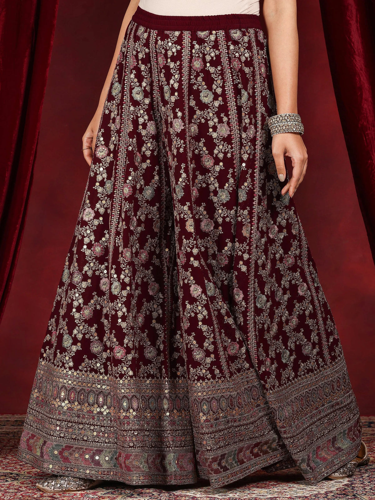Anouk Art Maroon Embroidered Georgette Straight Suit With Dupatta