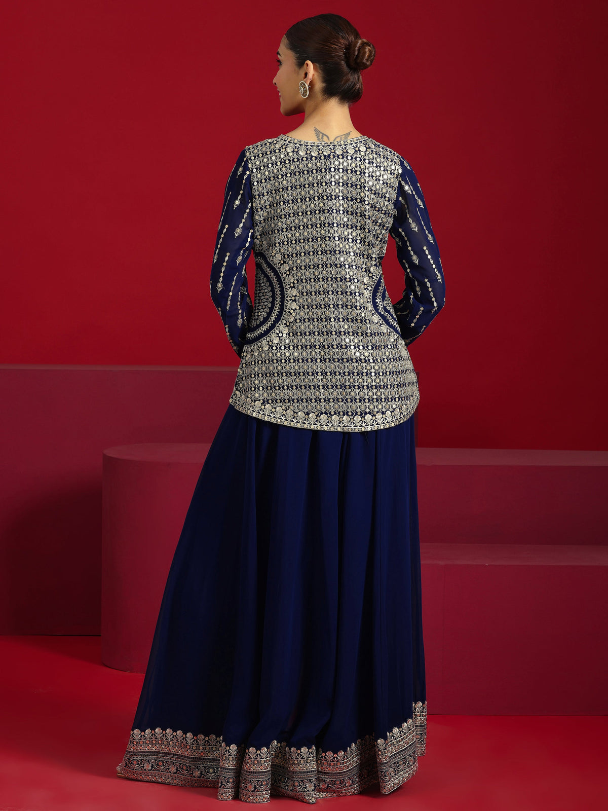 Anouk Art Blue Embellished Georgette Co-Ord Sets