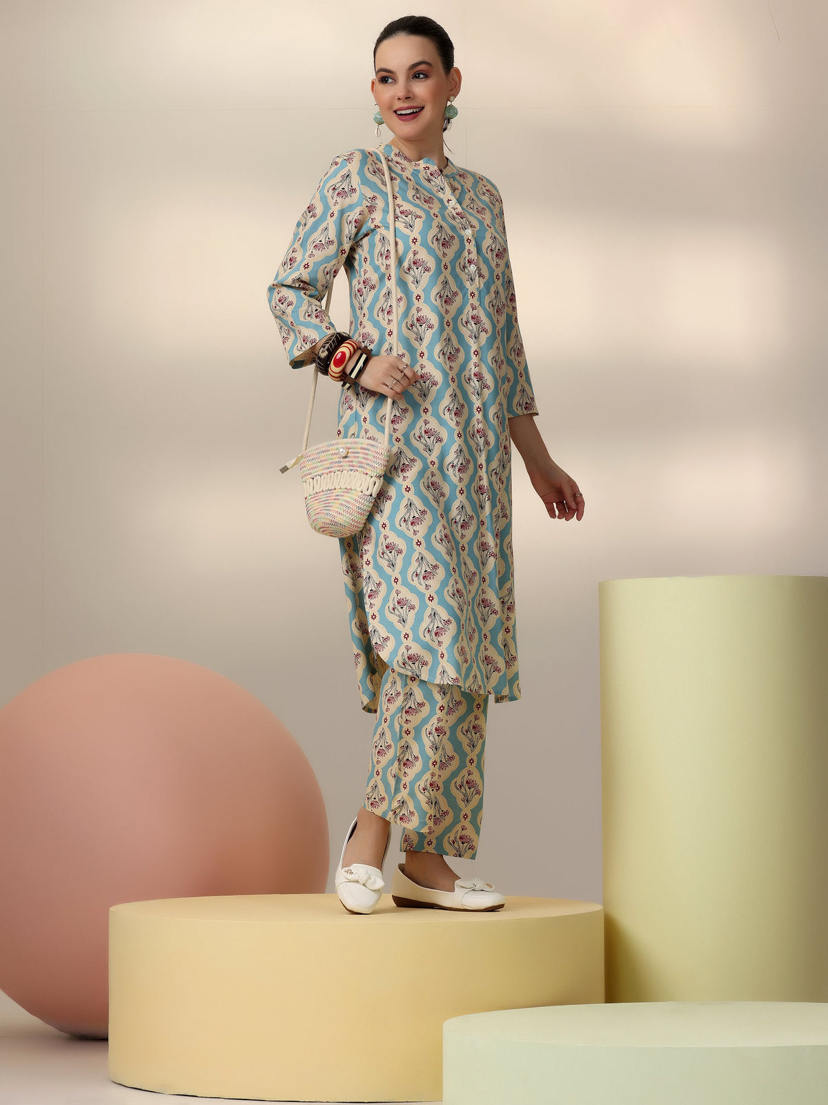 Anouk Blue Printed Rayon Co-Ords