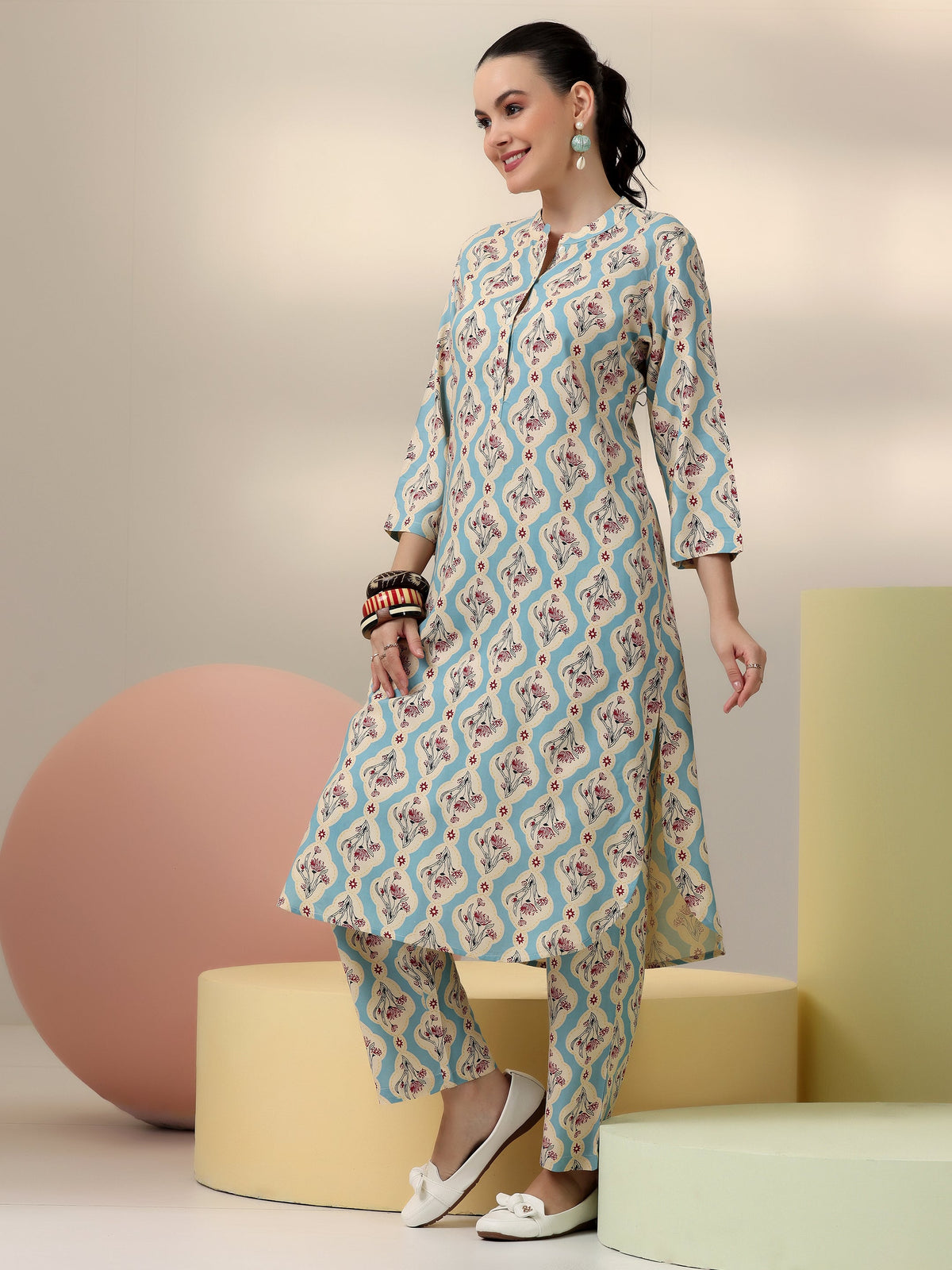 Anouk Blue Printed Rayon Co-Ords