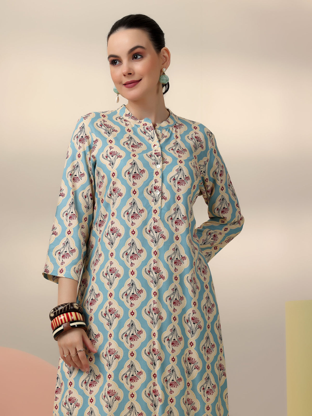 Anouk Blue Printed Rayon Co-Ords
