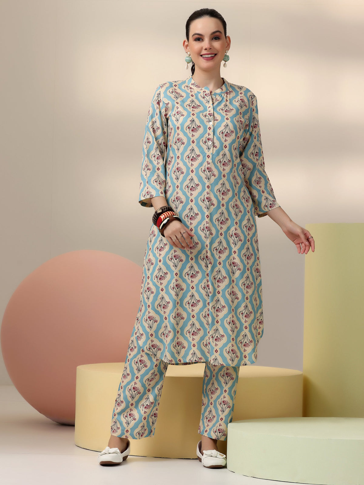 Anouk Blue Printed Rayon Co-Ords