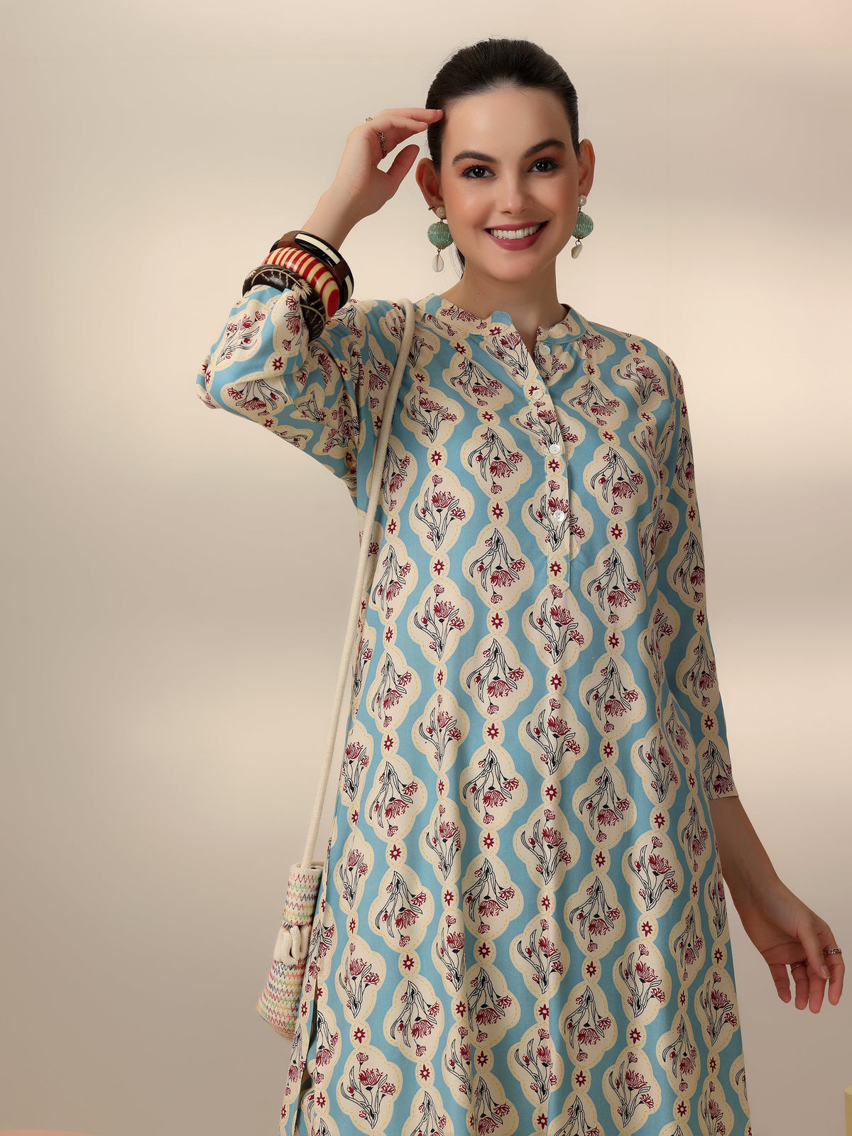 Anouk Blue Printed Rayon Co-Ords