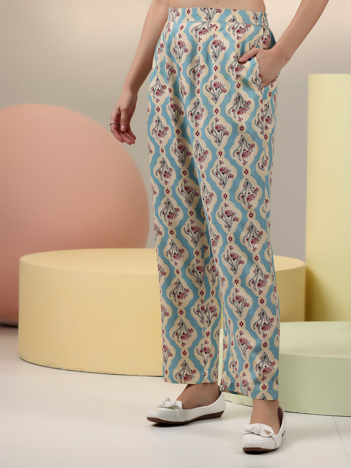 Anouk Blue Printed Rayon Co-Ords