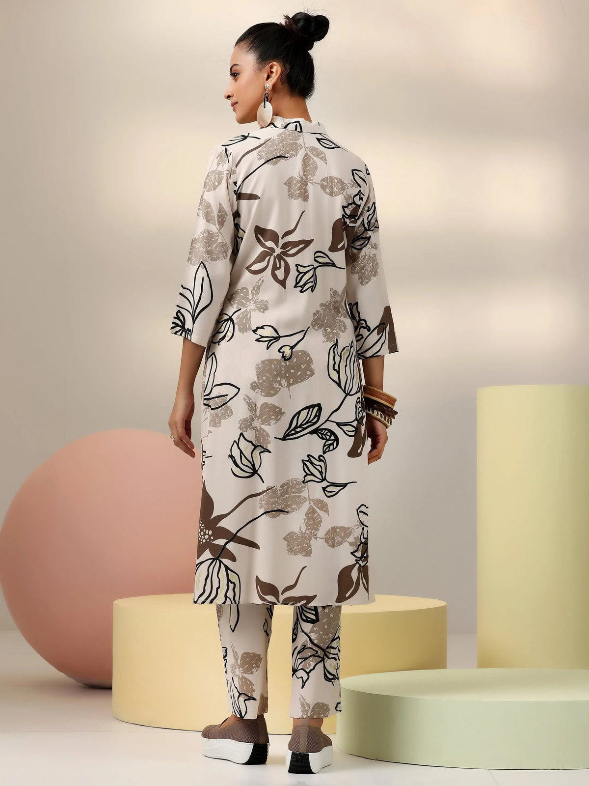 Anouk Beige Printed Rayon Co-Ords