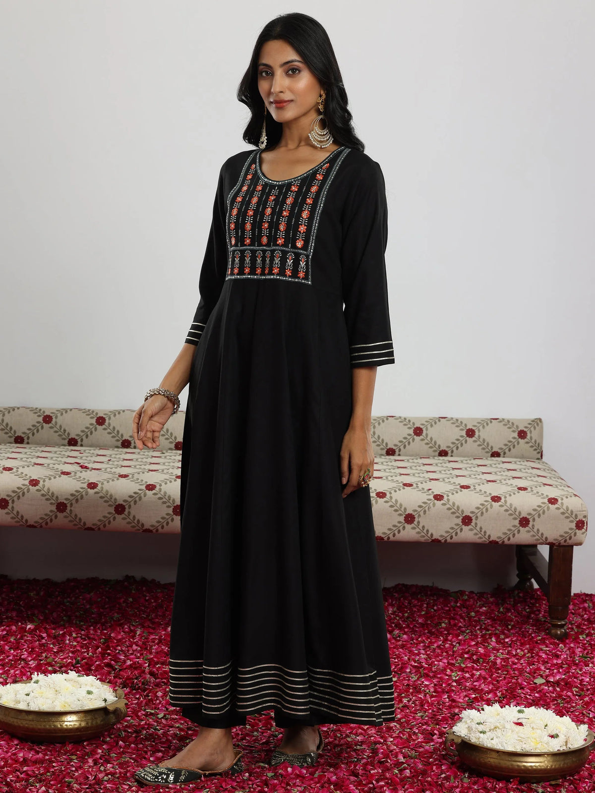 Anouk Black Yoke Design Rayon Anarkali Suit With Dupatta