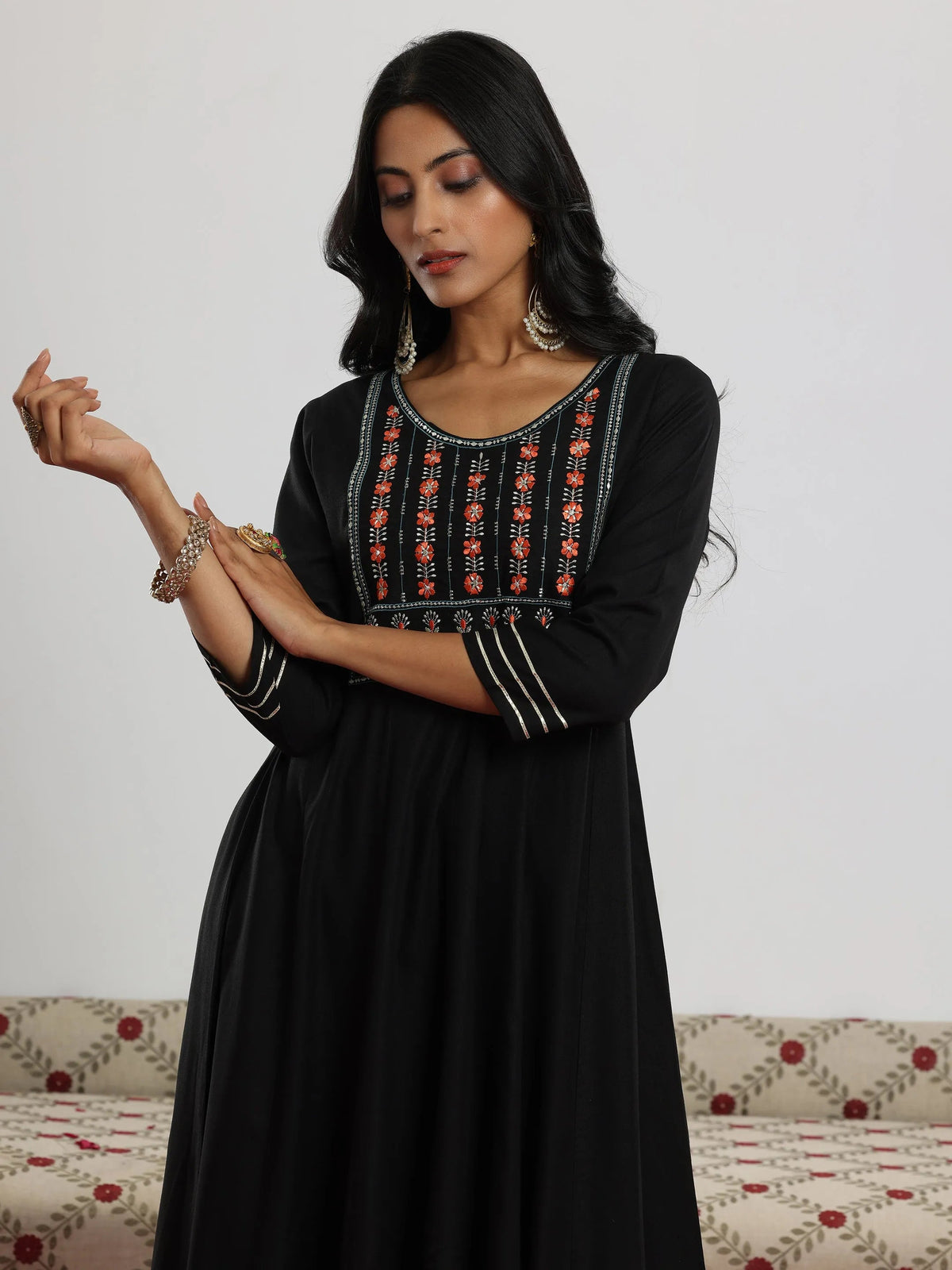 Anouk Black Yoke Design Rayon Anarkali Suit With Dupatta