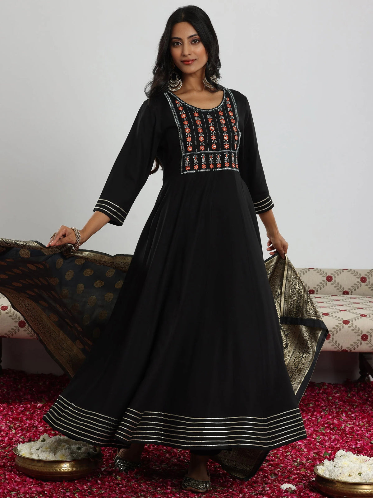 Anouk Black Yoke Design Rayon Anarkali Suit With Dupatta