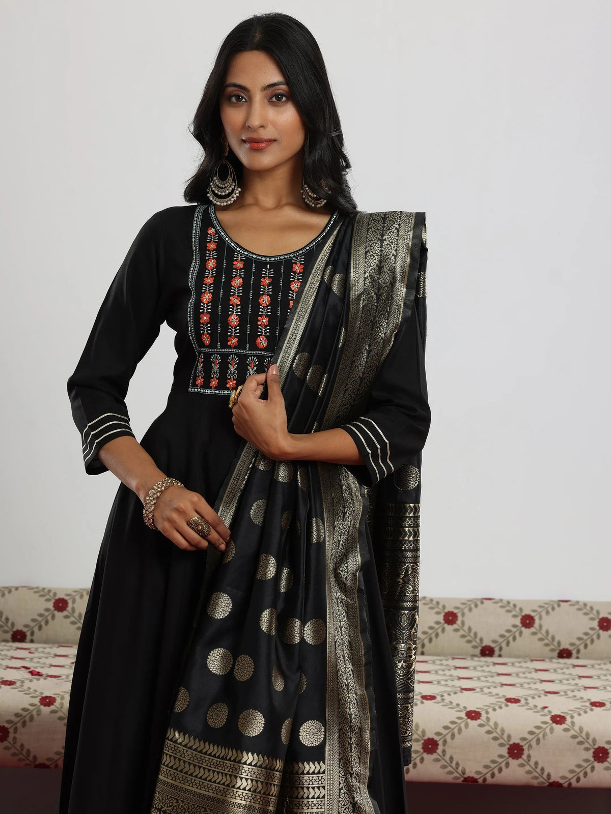 Anouk Black Yoke Design Rayon Anarkali Suit With Dupatta