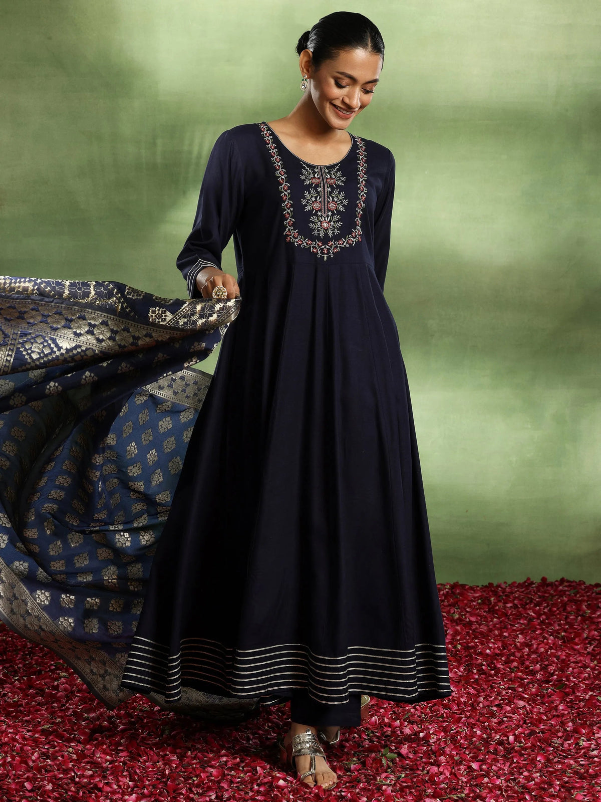 Anouk Blue Yoke Design Rayon Anarkali Suit With Dupatta