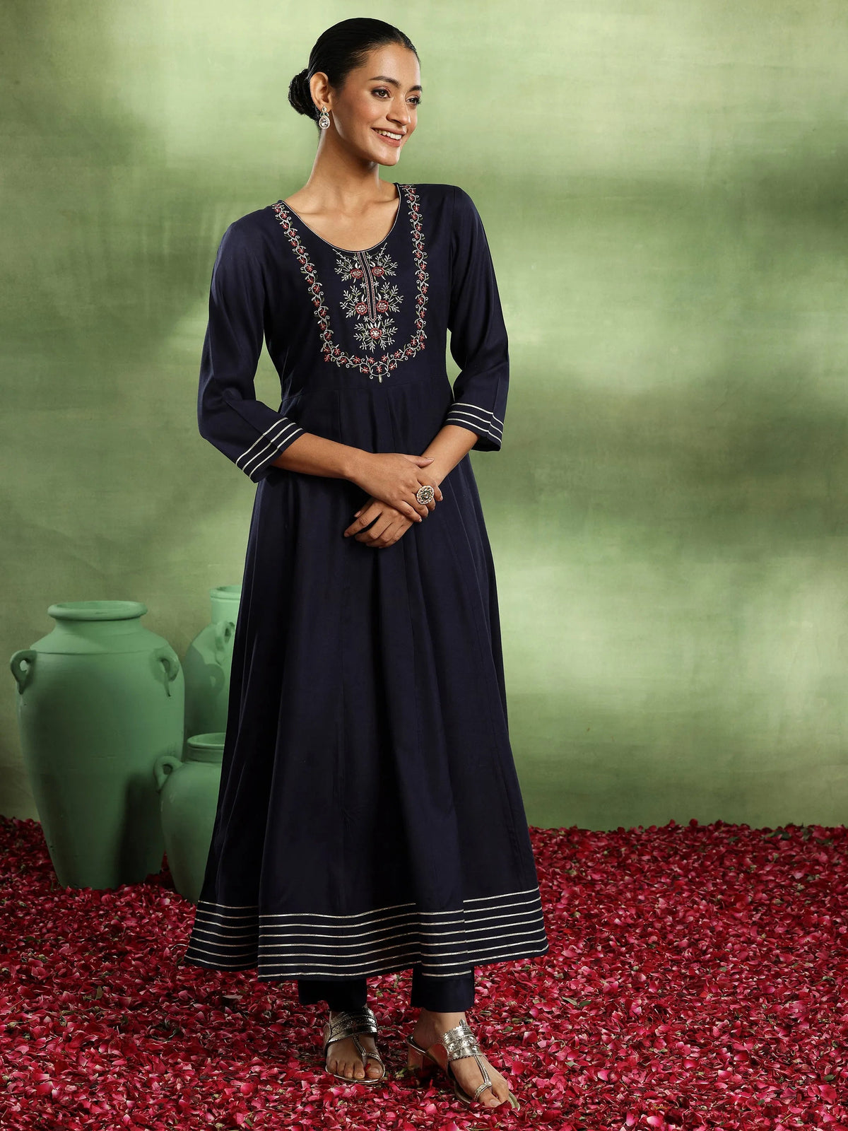 Anouk Blue Yoke Design Rayon Anarkali Suit With Dupatta