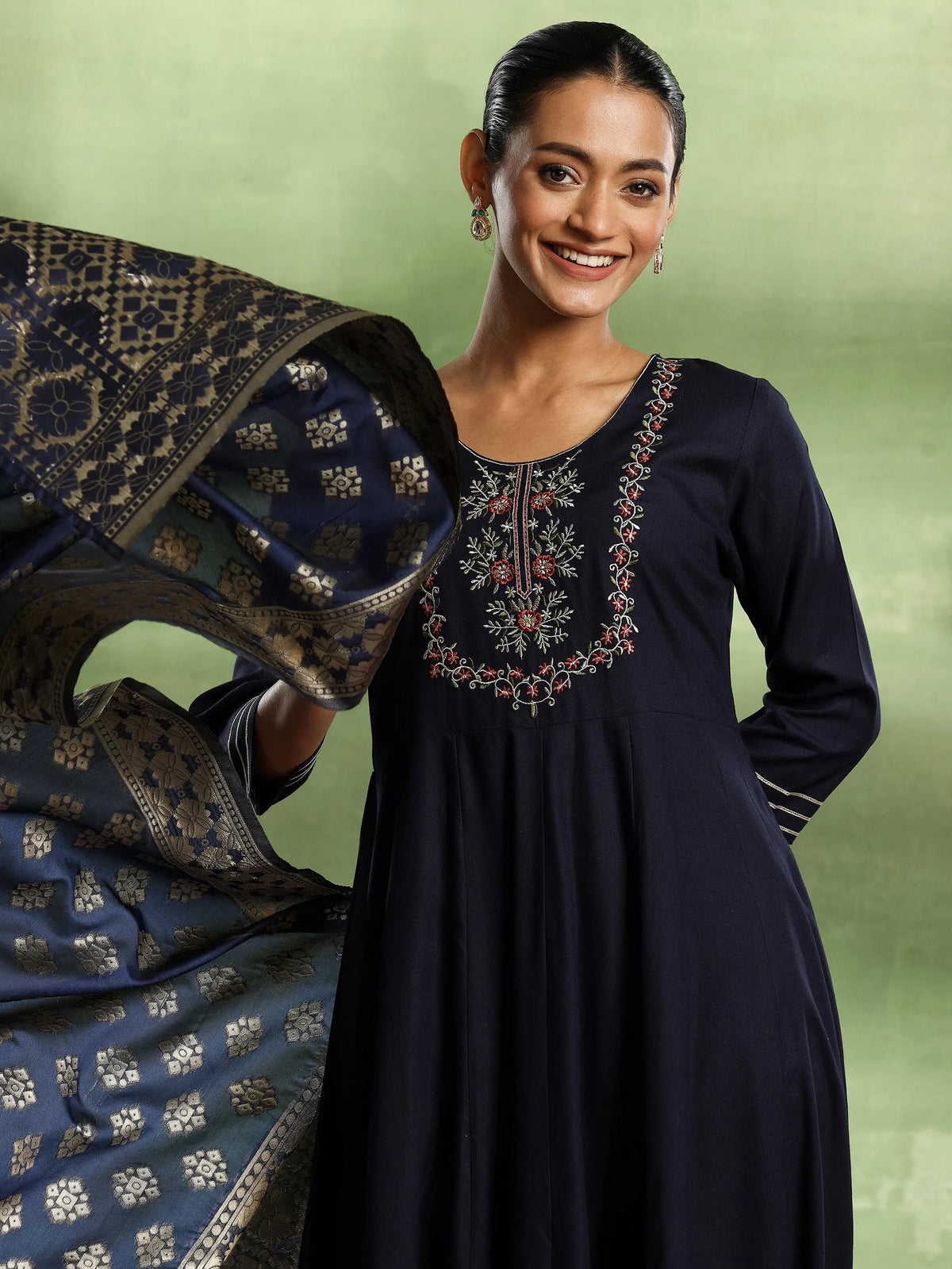 Anouk Blue Yoke Design Rayon Anarkali Suit With Dupatta