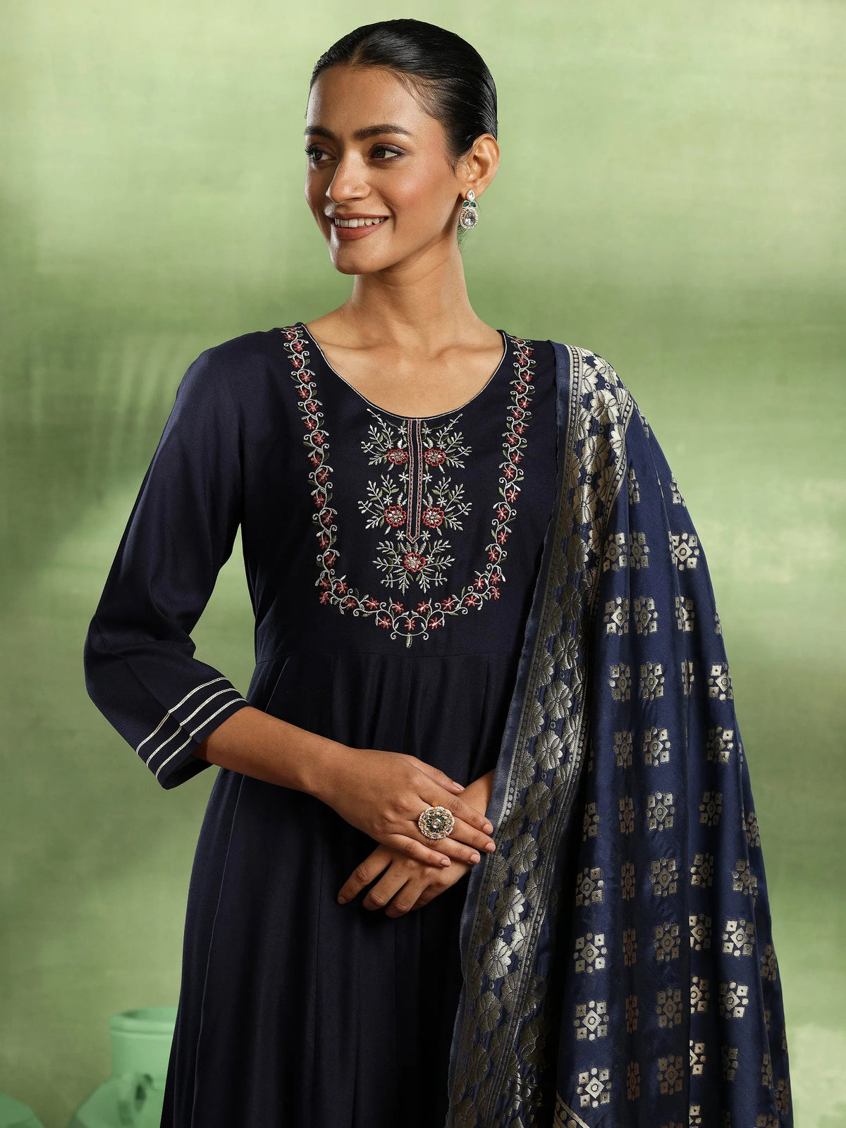 Anouk Blue Yoke Design Rayon Anarkali Suit With Dupatta