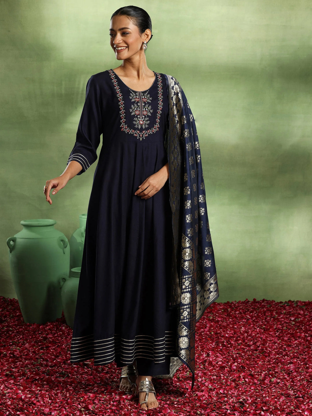 Anouk Blue Yoke Design Rayon Anarkali Suit With Dupatta