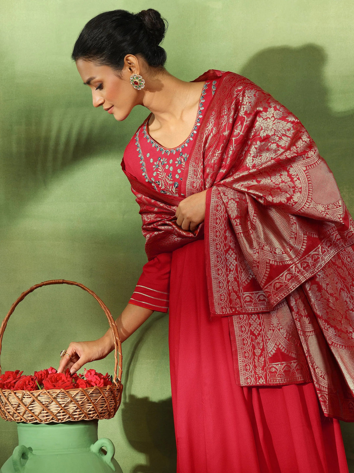 Anouk Red Yoke Design Rayon Anarkali Suit With Dupatta