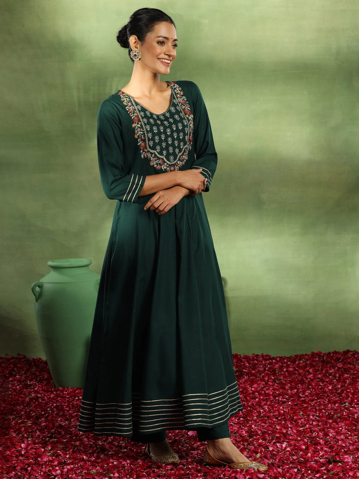 Anouk Green Yoke Design Rayon Anarkali Suit With Dupatta