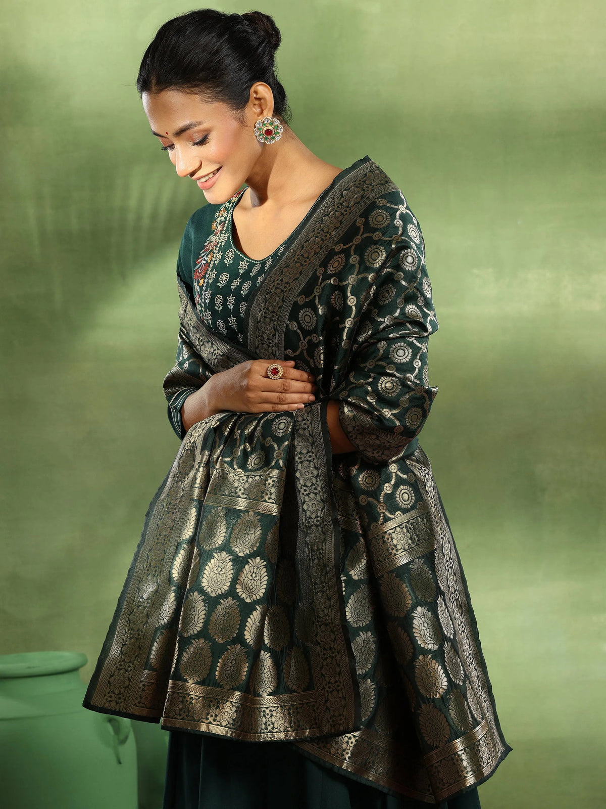 Anouk Green Yoke Design Rayon Anarkali Suit With Dupatta