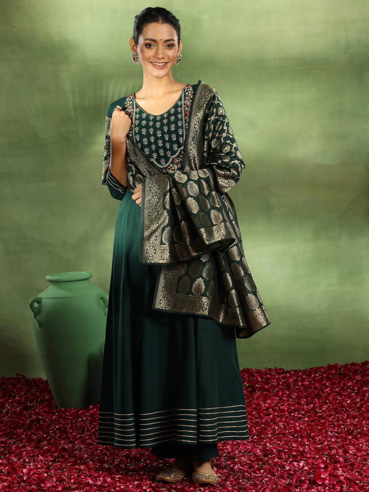 Anouk Green Yoke Design Rayon Anarkali Suit With Dupatta