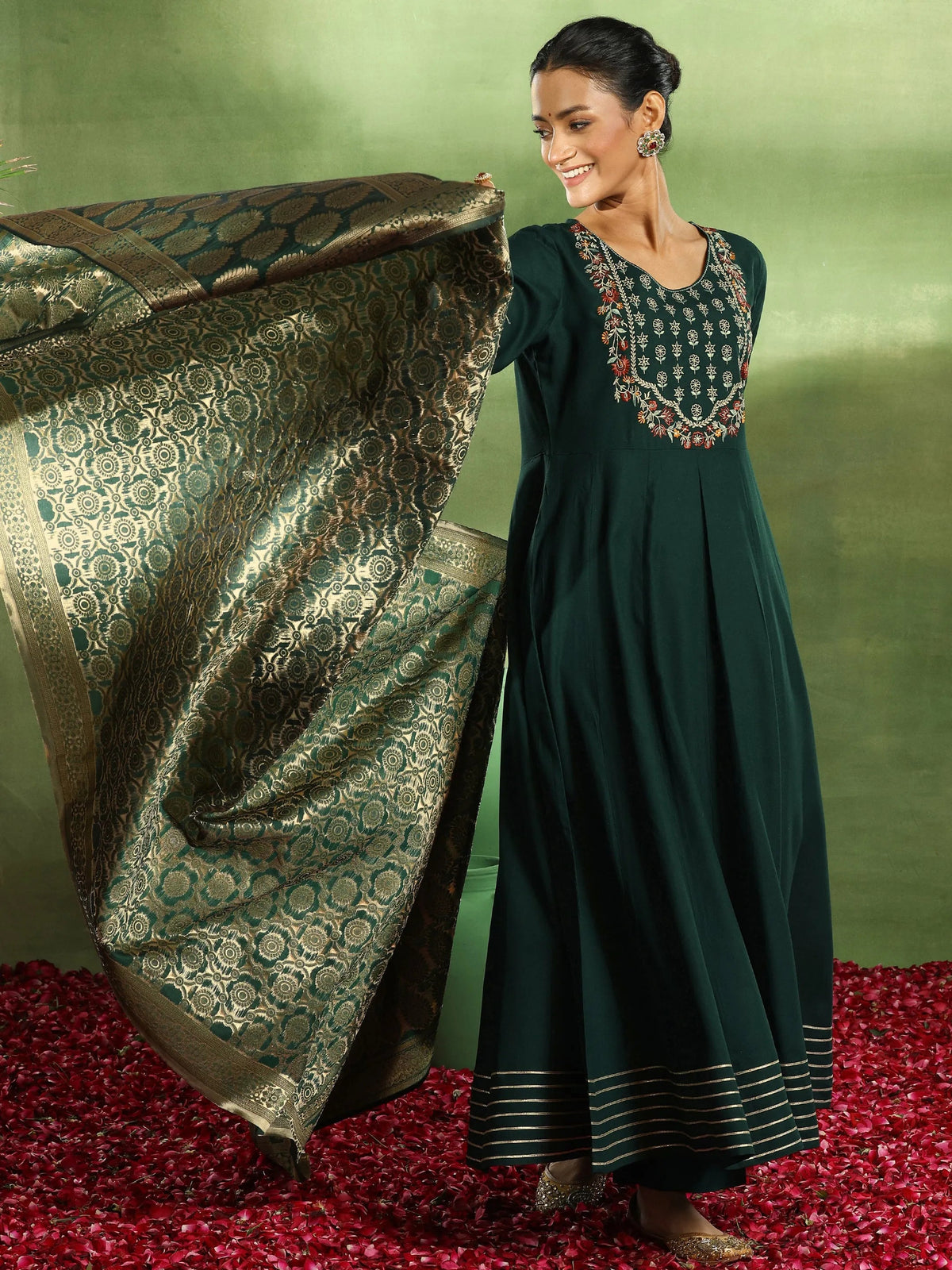 Anouk Green Yoke Design Rayon Anarkali Suit With Dupatta