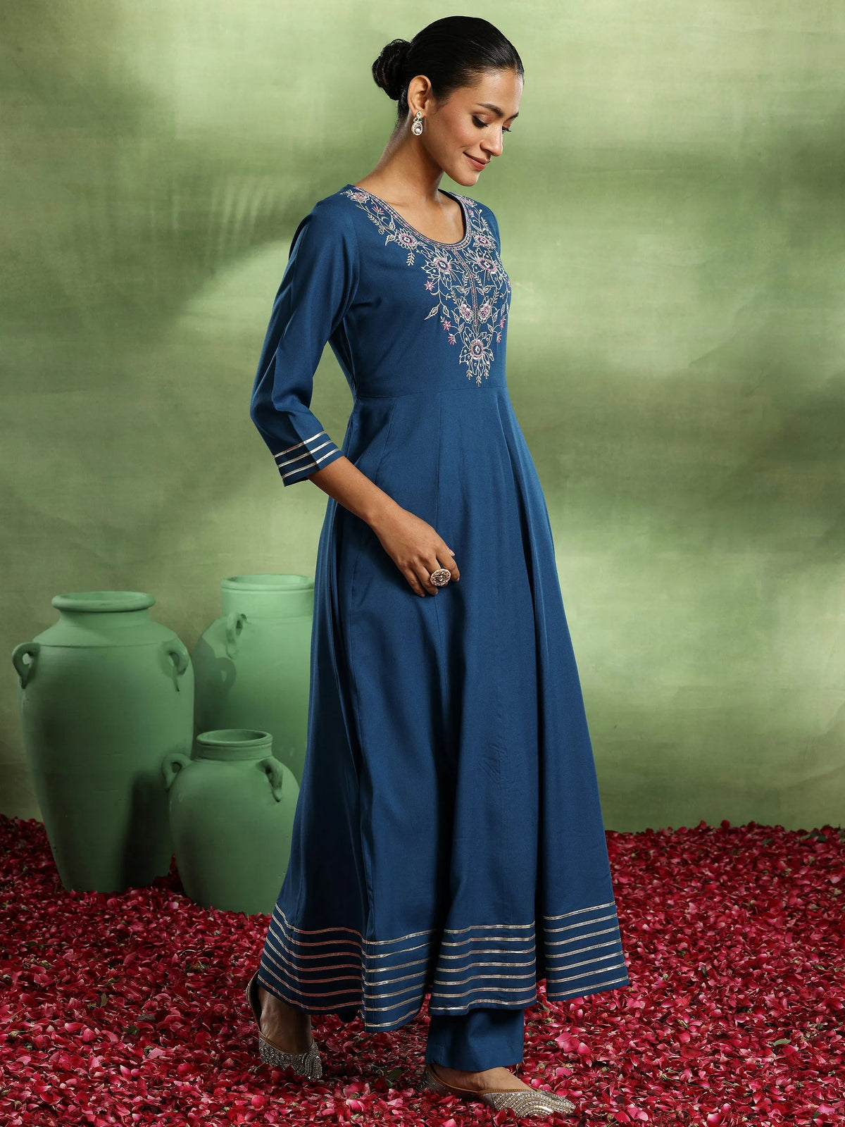 Anouk Blue Yoke Design Rayon Anarkali Suit With Dupatta