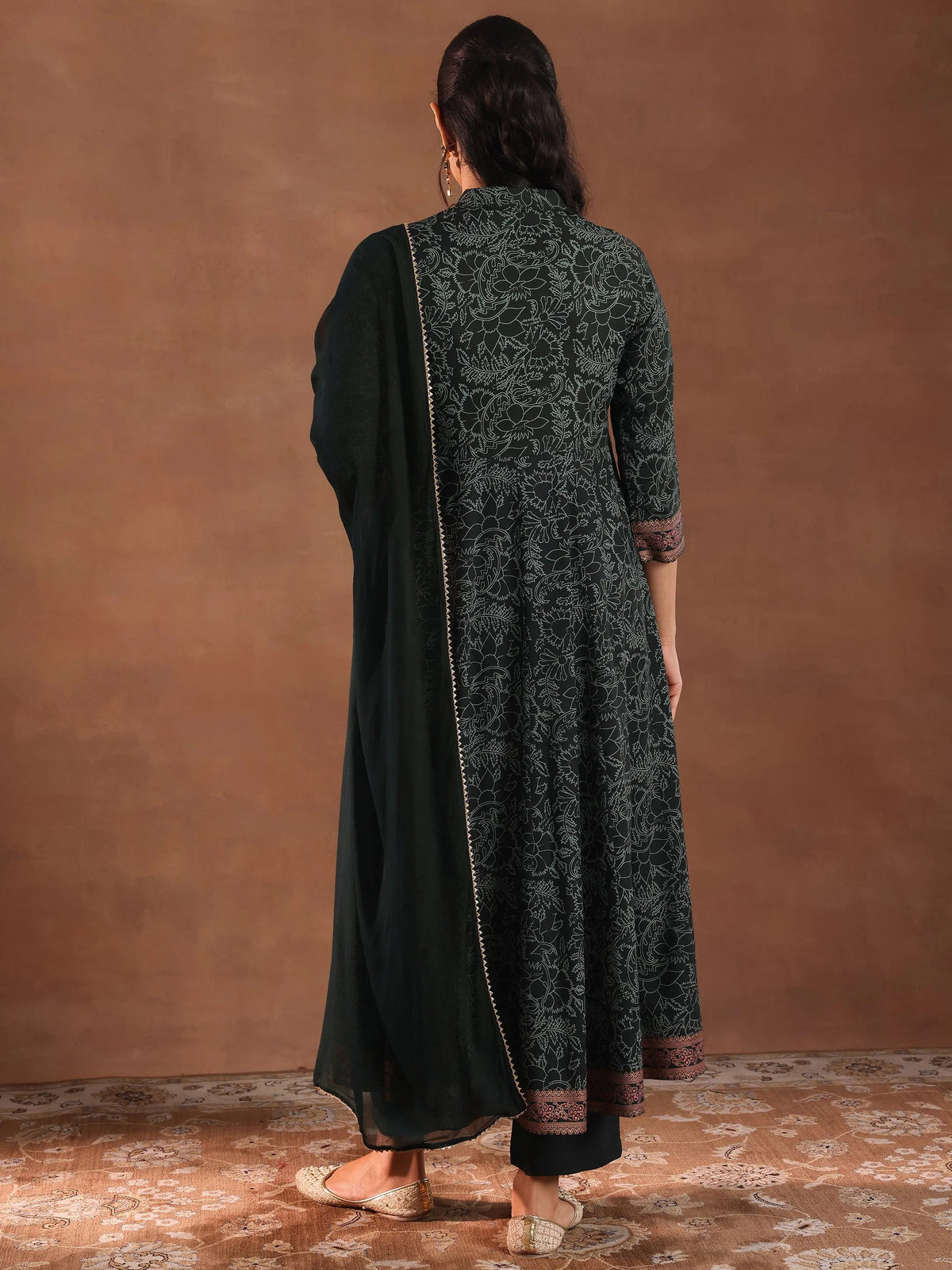 Anouk Green Printed Rayon Anarkali Suit With Dupatta