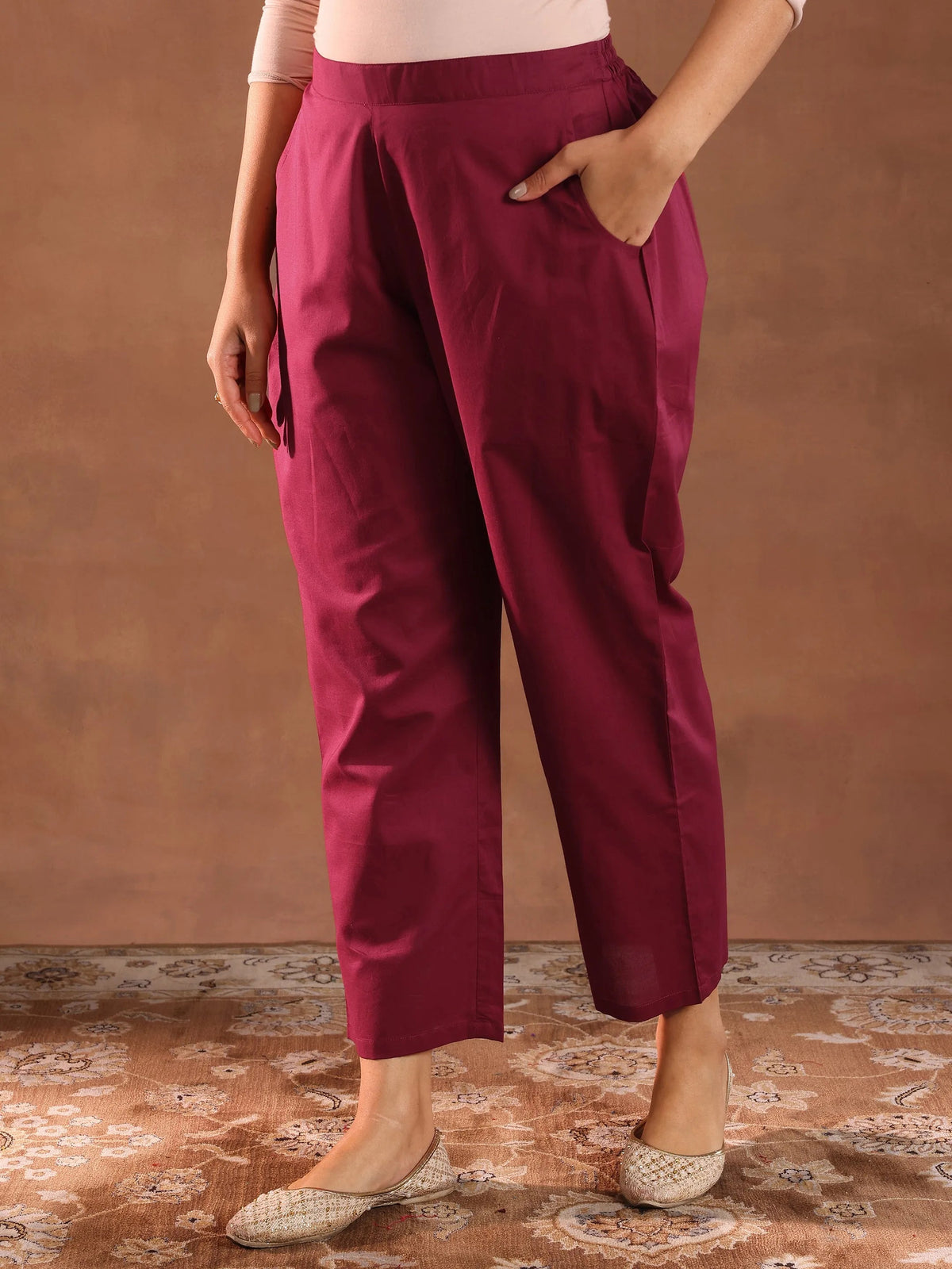 Anouk Maroon Woven Design Chanderi Silk Straight Suit With Dupatta