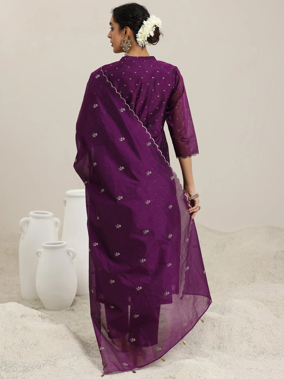Anouk Wine Woven Design Chanderi Silk Straight Suit With Dupatta