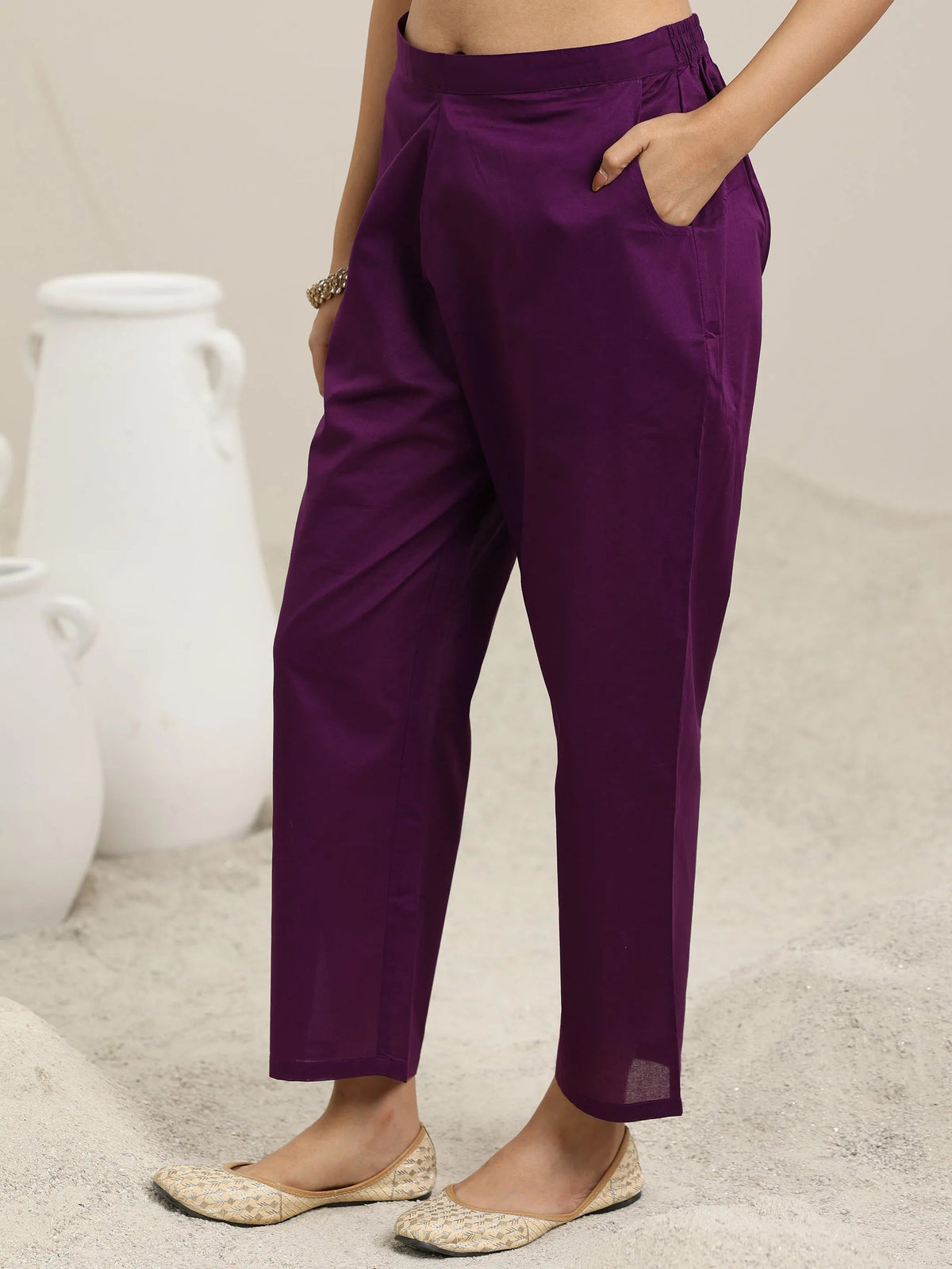 Anouk Wine Woven Design Chanderi Silk Straight Suit With Dupatta
