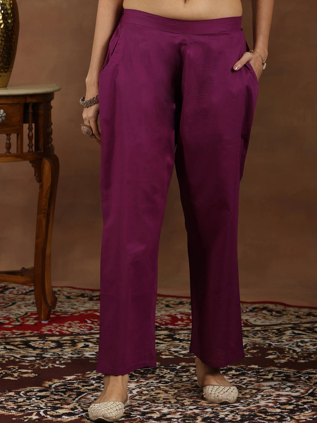 Anouk Wine Embroidered Chanderi Silk Straight Suit With Dupatta