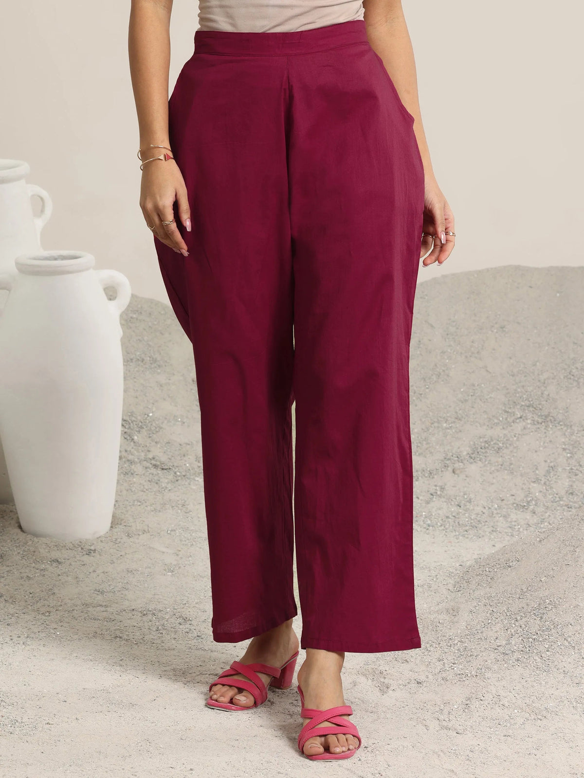 Anouk Maroon Woven Design Chanderi Silk Straight Suit With Dupatta