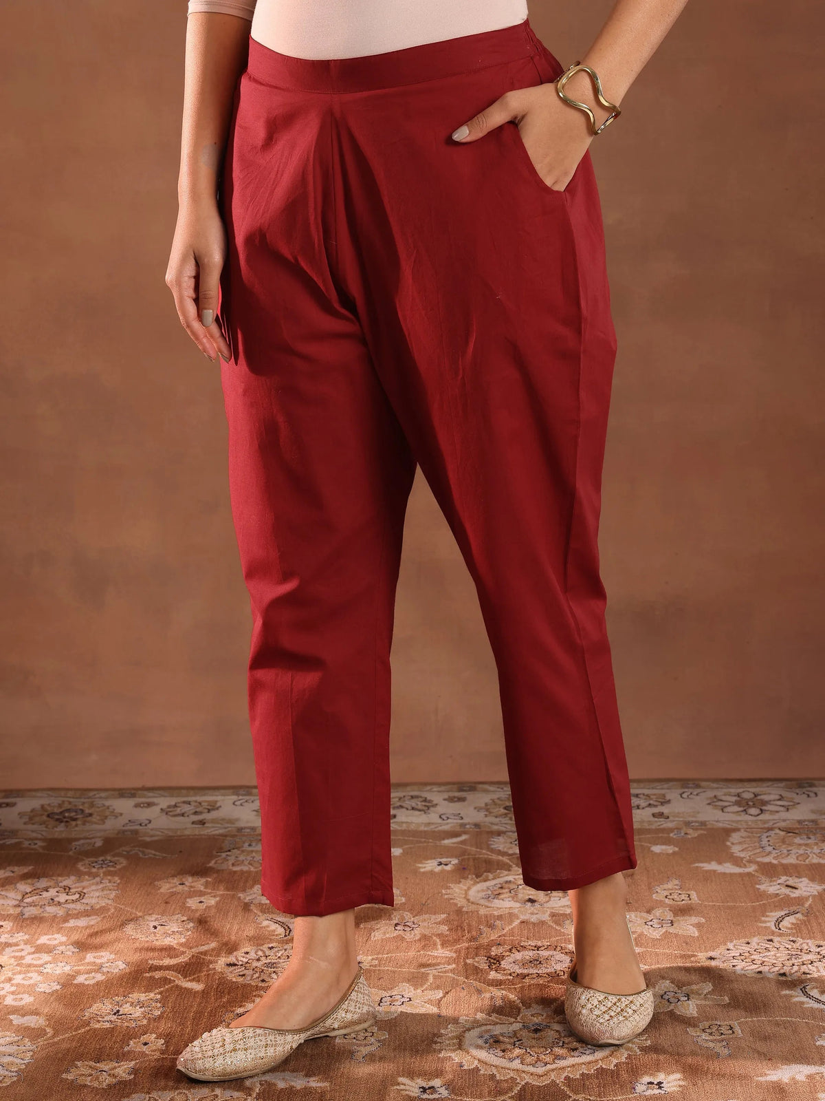 Anouk Maroon Embroidered Chanderi Silk Straight Suit With Dupatta