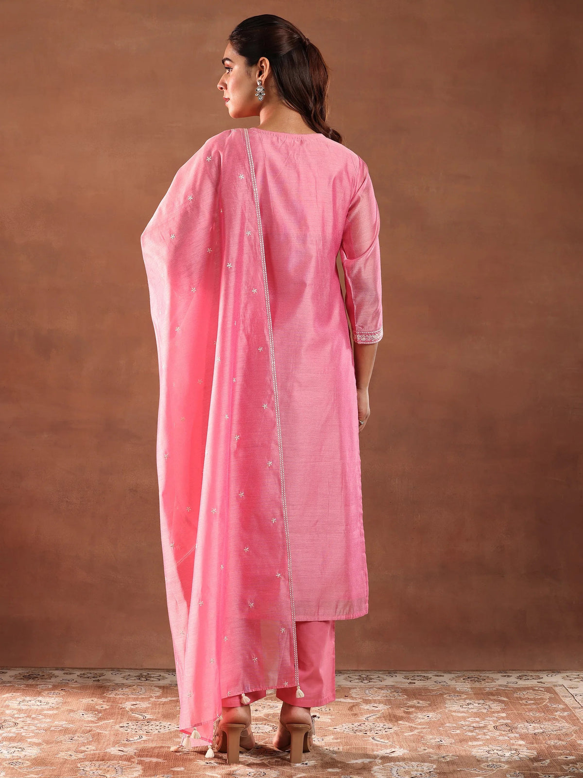 Anouk Coral Embroidered Chanderi Silk Straight Suit With Dupatta