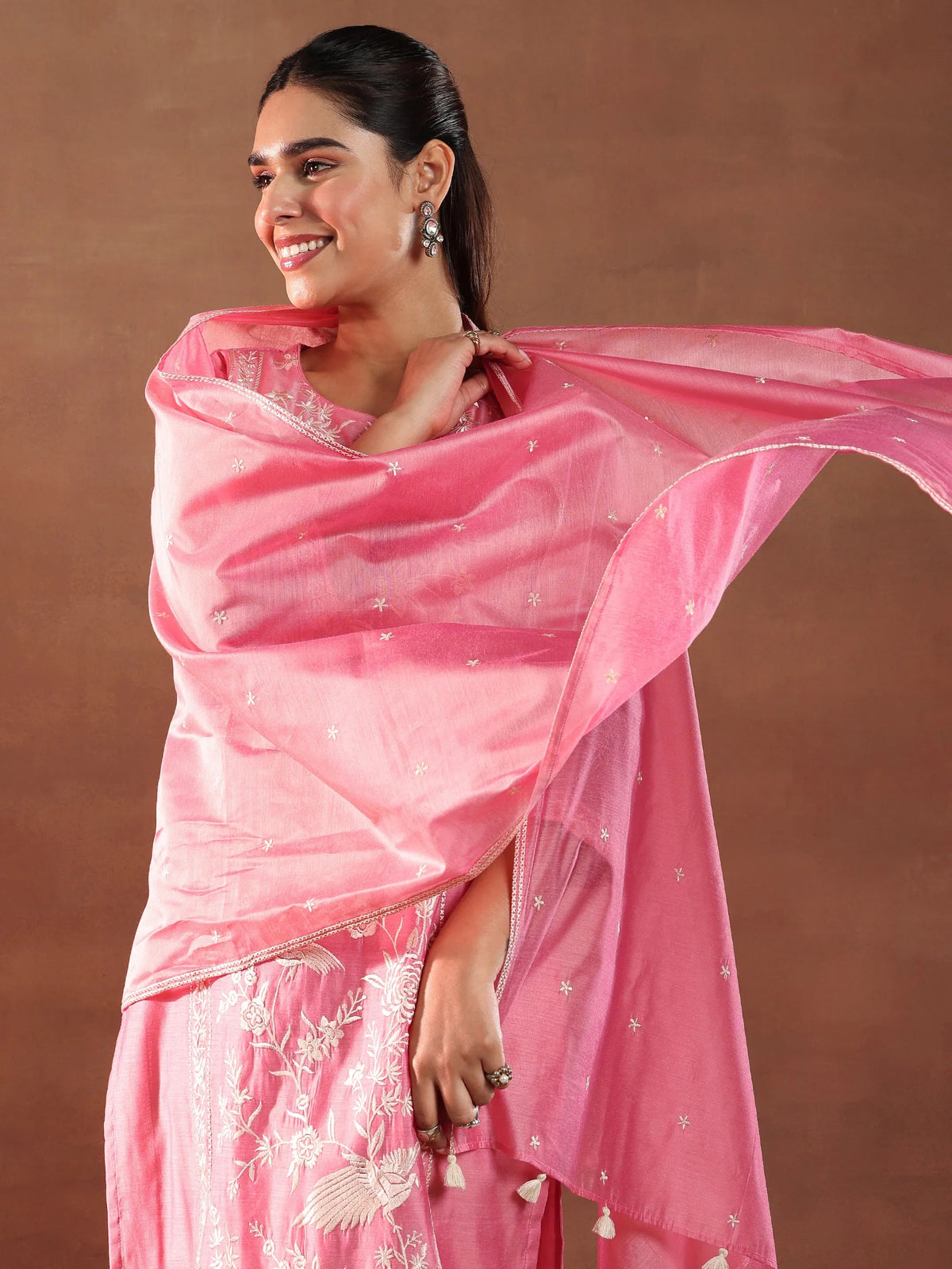 Anouk Coral Embroidered Chanderi Silk Straight Suit With Dupatta