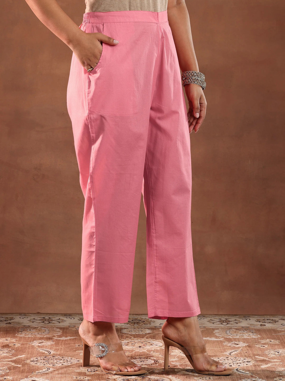 Anouk Coral Yoke Design Chanderi Silk Straight Suit With Dupatta