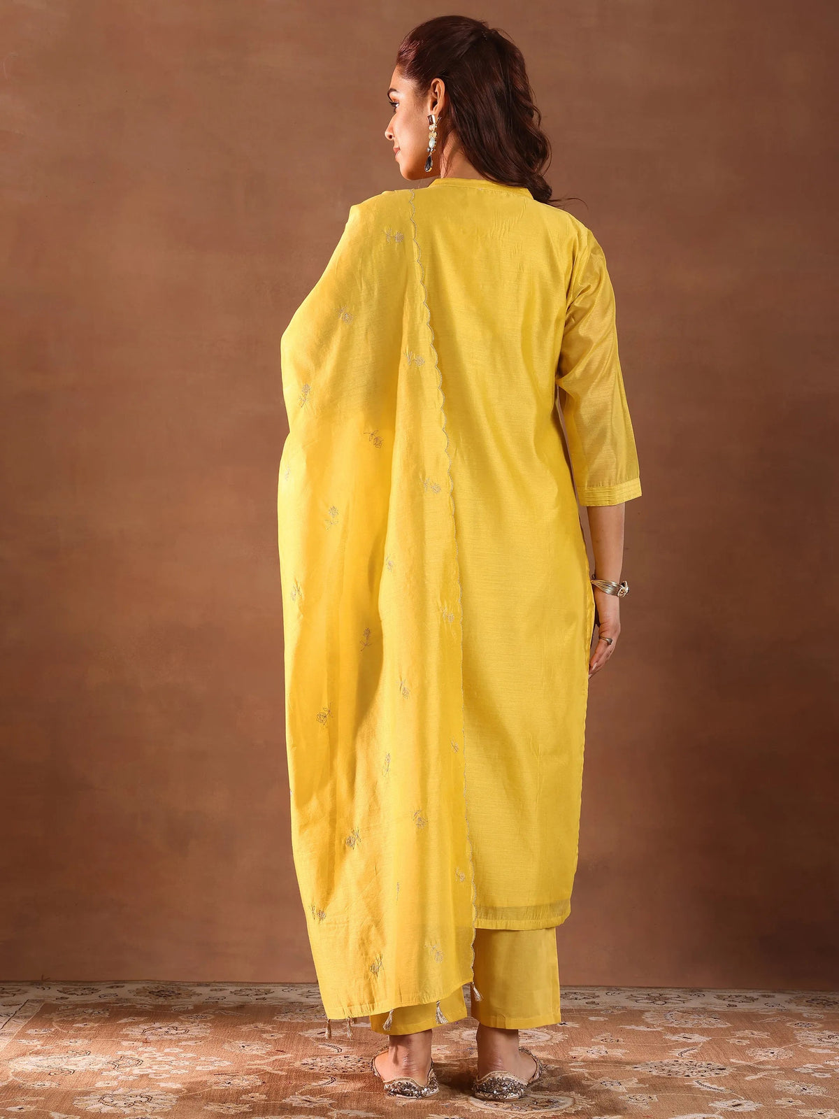Anouk Mustard Embroidered Chanderi Silk Straight Suit With Dupatta