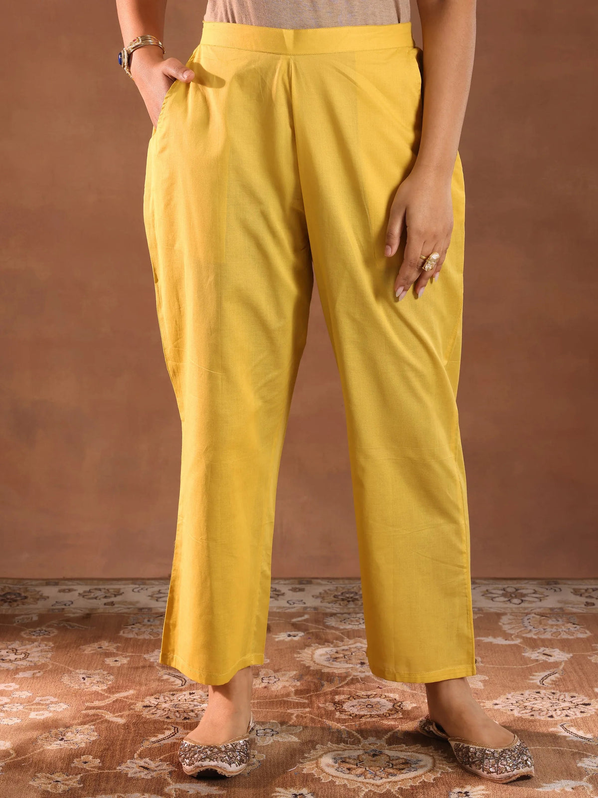 Anouk Mustard Embroidered Chanderi Silk Straight Suit With Dupatta