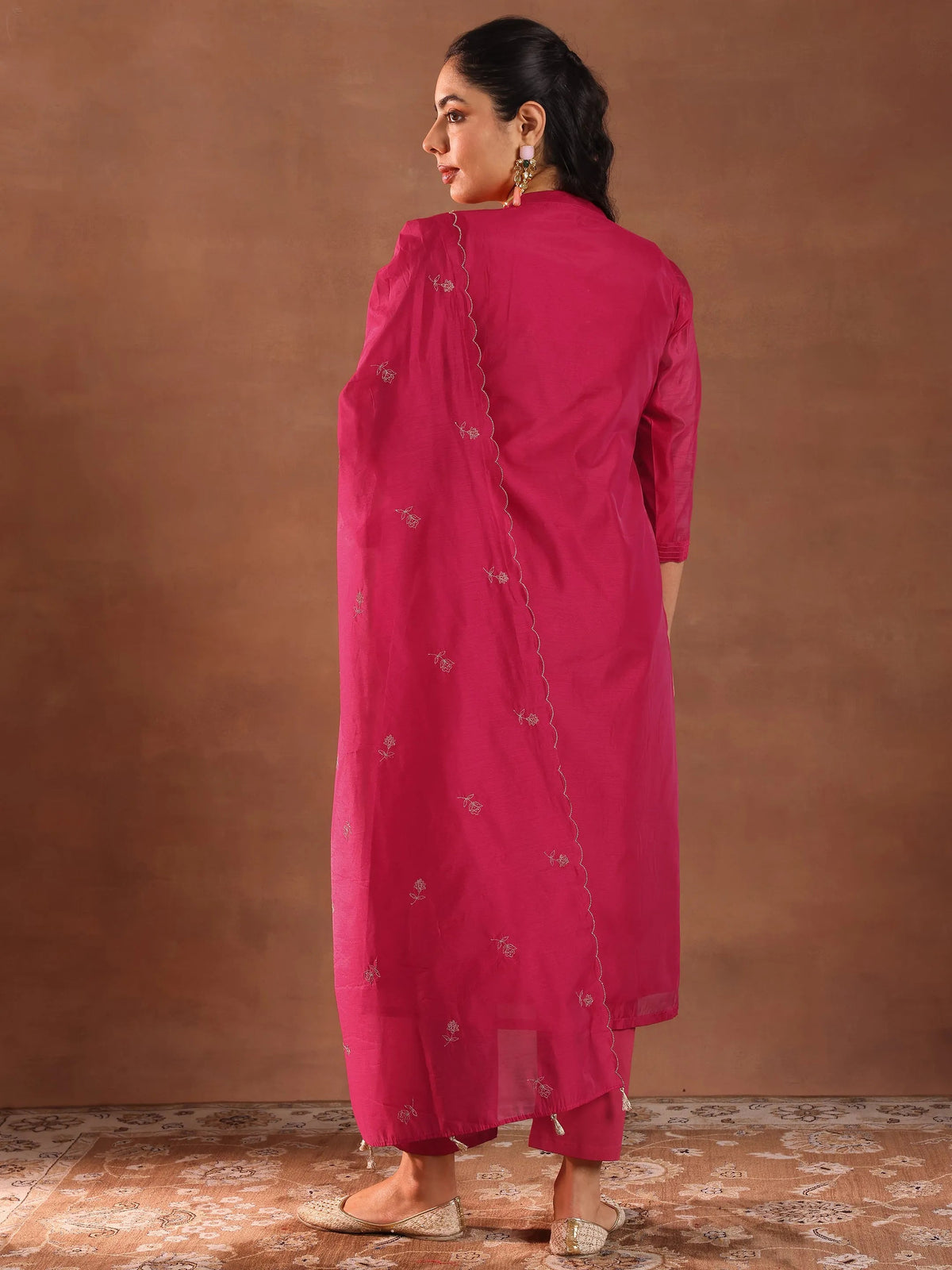 Anouk Pink Embroidered Chanderi Silk Straight Suit With Dupatta