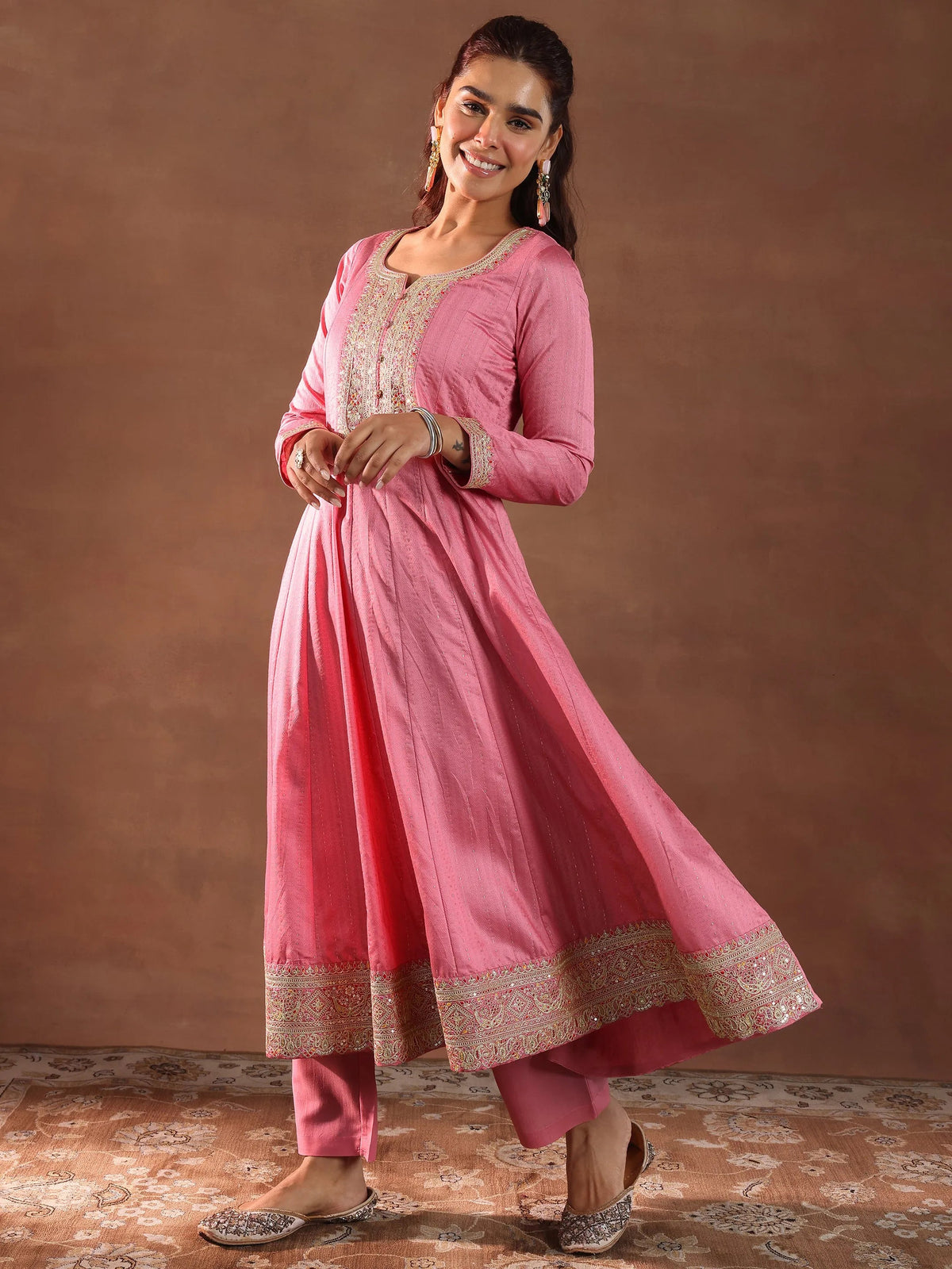 Anouk Pink Woven Design Silk Blend Anarkali Suit With Dupatta