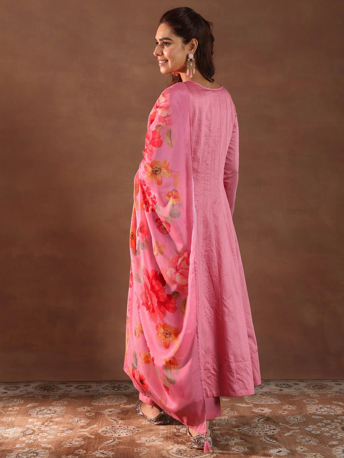 Anouk Pink Woven Design Silk Blend Anarkali Suit With Dupatta