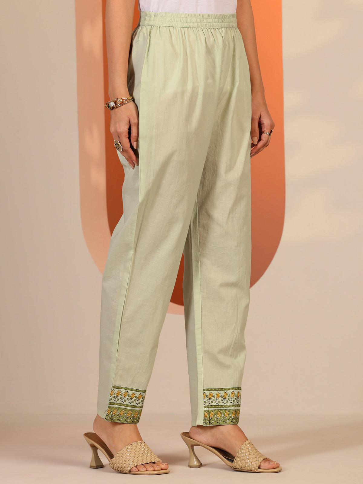 Anouk Green Printed Cotton Anarkali Suit Set With Dupatta