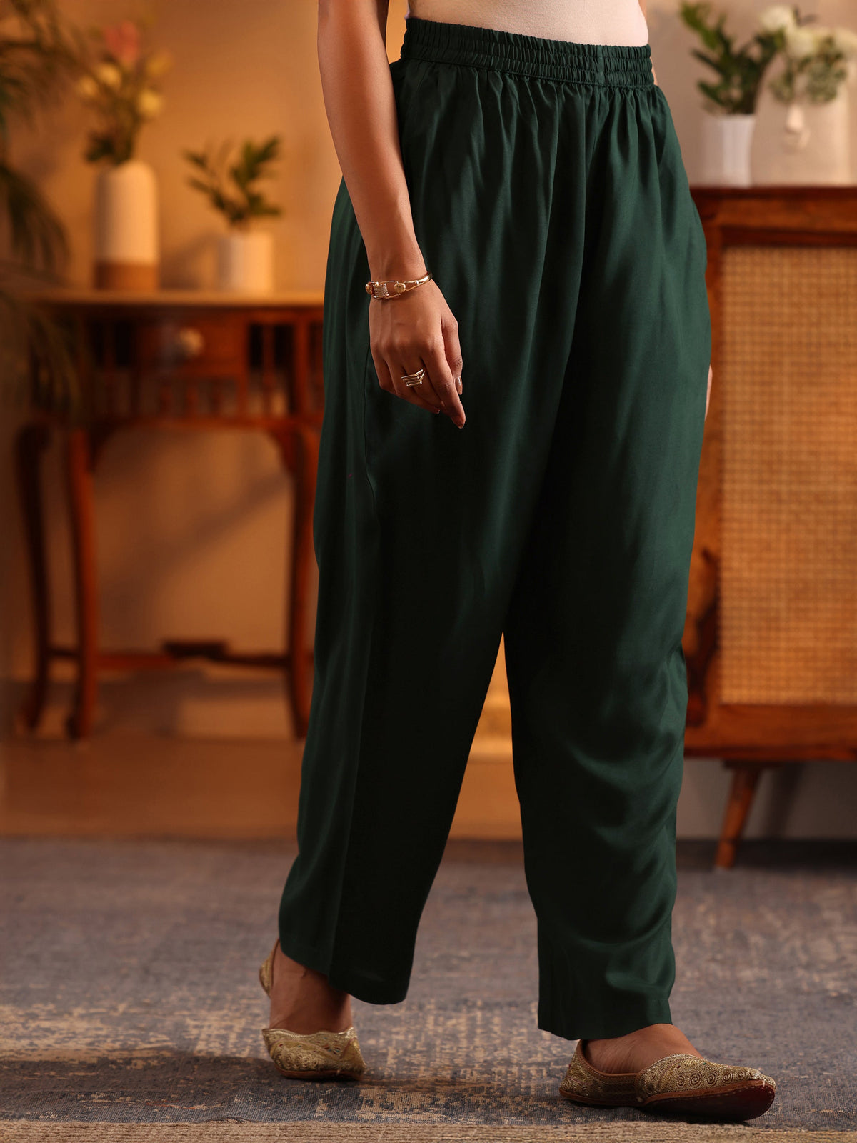 Anouk Green Woven Design Silk Blend Anarkali Suit Set With Dupatta